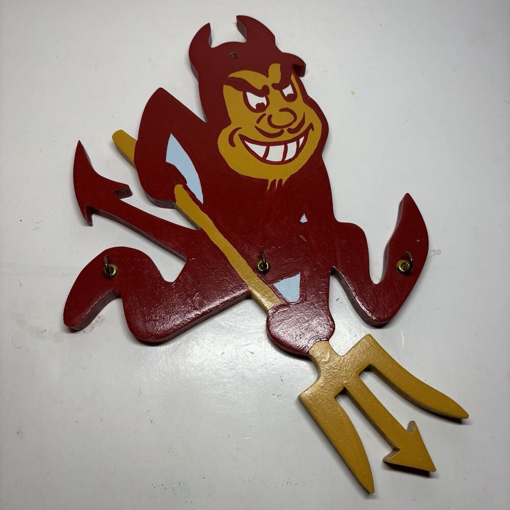 ASU Sun Devils Sparky Wooden Key Holder Wall Mount Rack Arizona State University